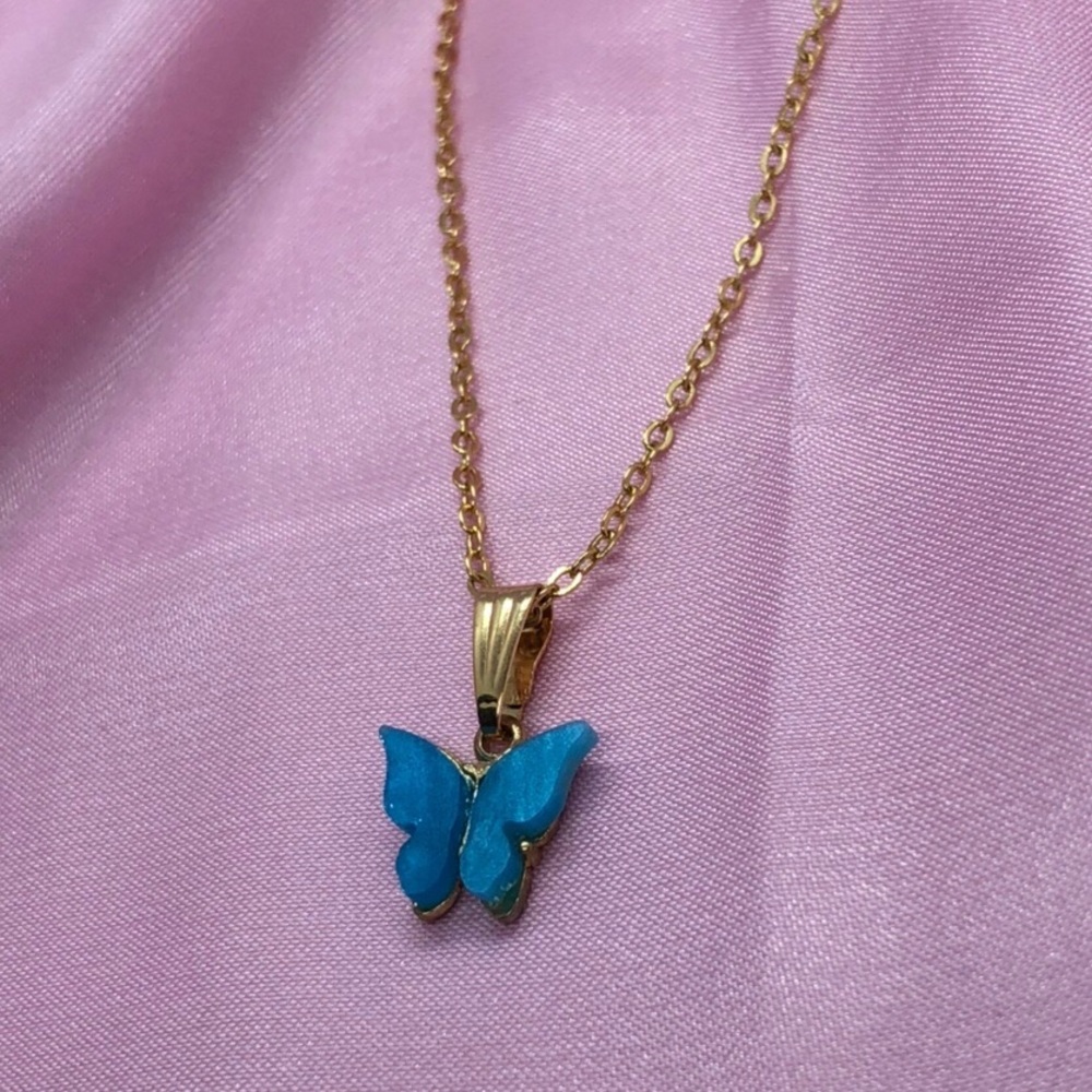 blue butterfly gold filled necklace